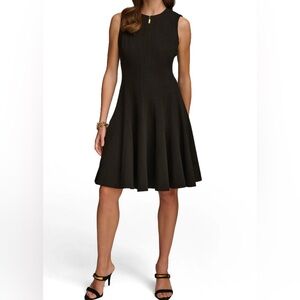 Donna Karan Sleeveless Zipper Neck Pleated Skirt Fit and Flare Dress